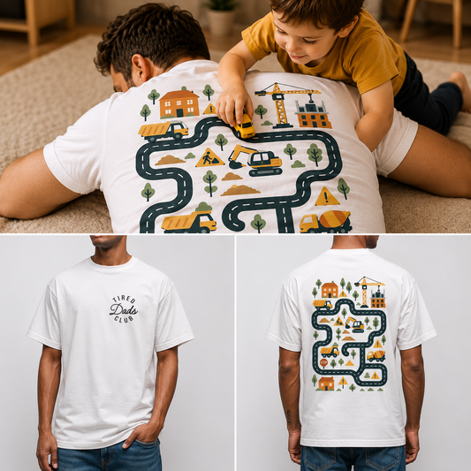 Construction Site Play T-Shirt for Dad with road print on the back