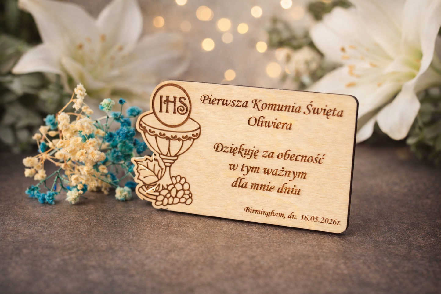 Drewniane Magnesy KIELICH - Podziękowanie Pierwsza Komunia Święta