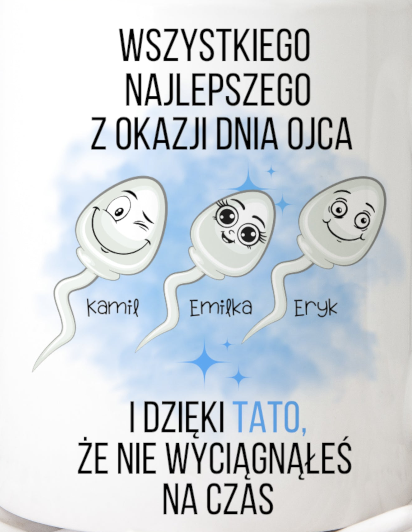 Close-up of the Dziękuję Tato mug design