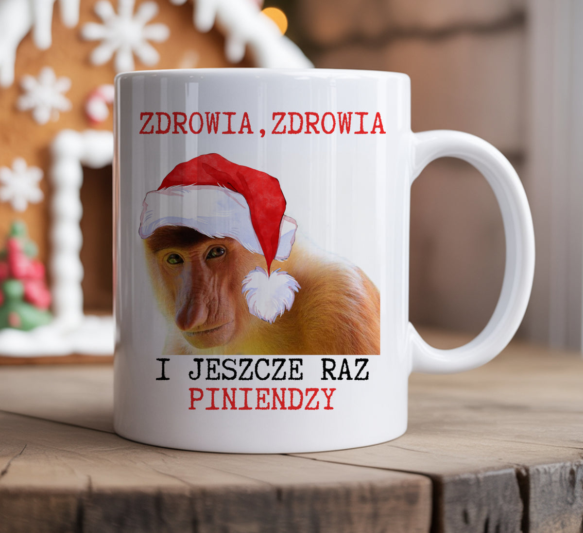 Śmieszny polski kubek świąteczny Zdrowia Zdrowia i Jeszcze Raz Pieniędzy z kotem