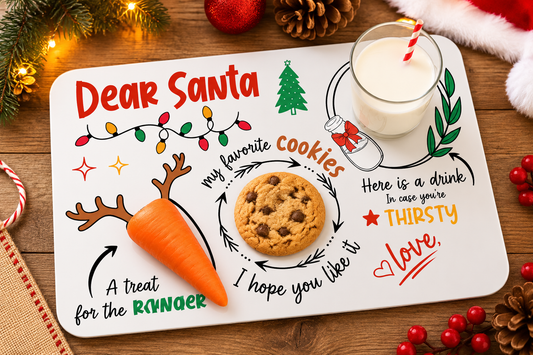 Santa Treat Tray with milk, cookies and carrot for Rudolph on Christmas Eve