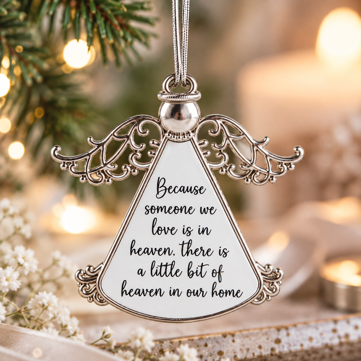Memorial Angel Hanging Ornament – Because Someone We Love Is in Heaven