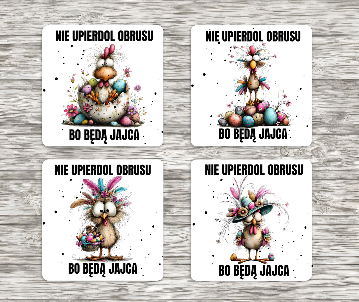 Funny Polish Easter MDF coaster set with cork backing