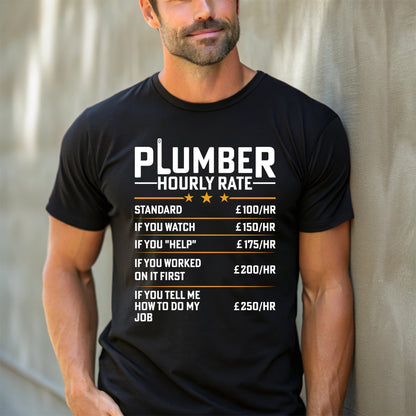 Funny Plumber Hourly Rate men's cotton T-shirt