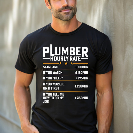 Funny Plumber Hourly Rate men's cotton T-shirt