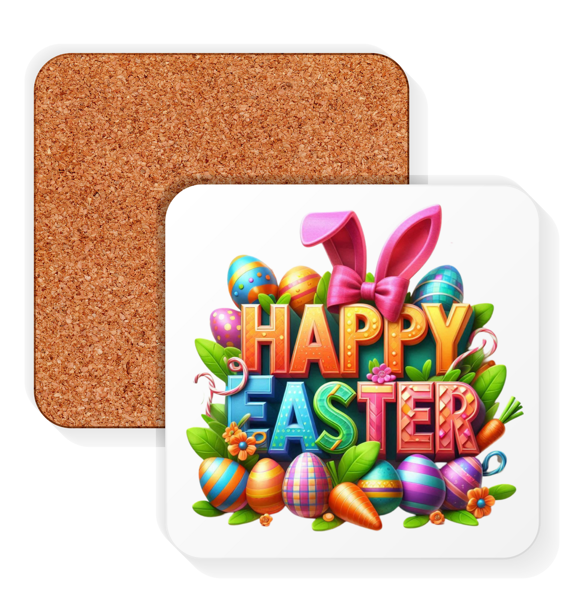Colourful Happy Easter coasters set of 4 with cork backing