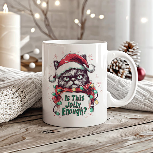 Is This Jolly Enough funny Christmas mug with festive design