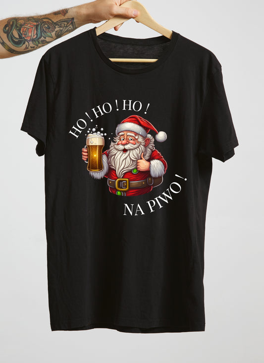 Czarna koszulka świąteczna HO HO HO NA PIWO