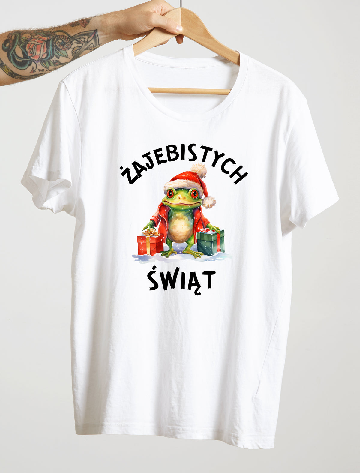 Biała koszulka Żajebistych Świąt – zabawny polski prezent świąteczny