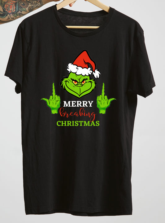 Black Merry Breaking Christmas funny festive T-shirt