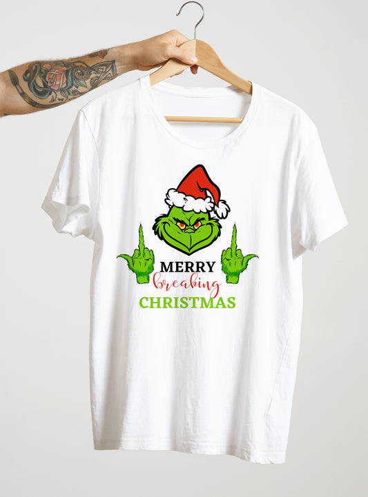 White Merry Breaking Christmas funny festive T-shirt
