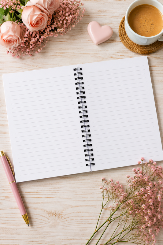 Open personalised teacher notebook with lined pages