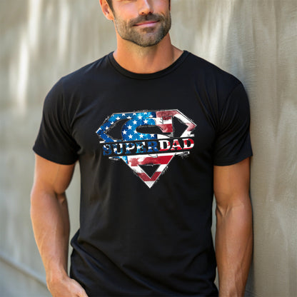 Super Dad black T-shirt with American flag design