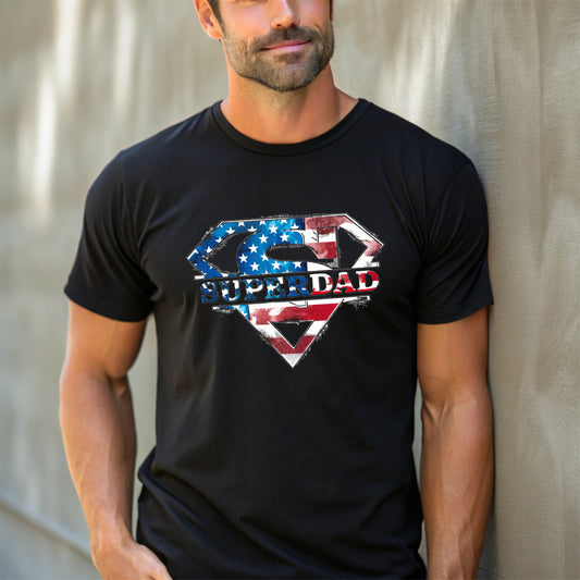 Super Dad black T-shirt with American flag design