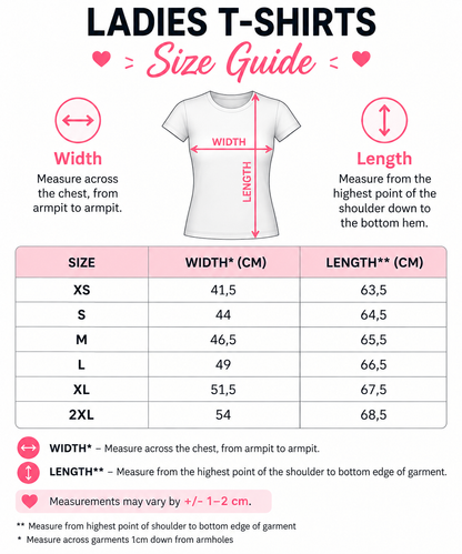 Tabela rozmiarów damskiej koszulki XS–2XL